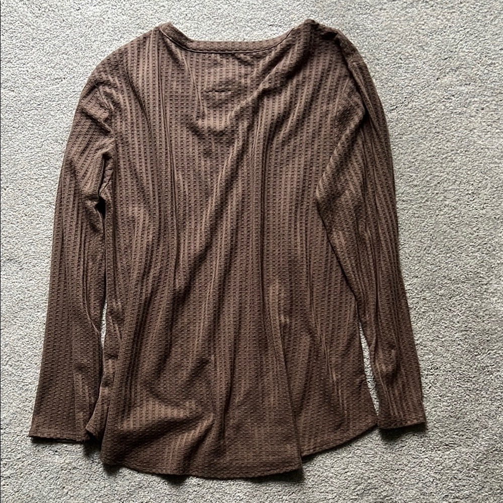 Chaser Womens Brown Waffle Knit V-Neck Long Sleeve Thermal Top XL - Picture 4 of 4
